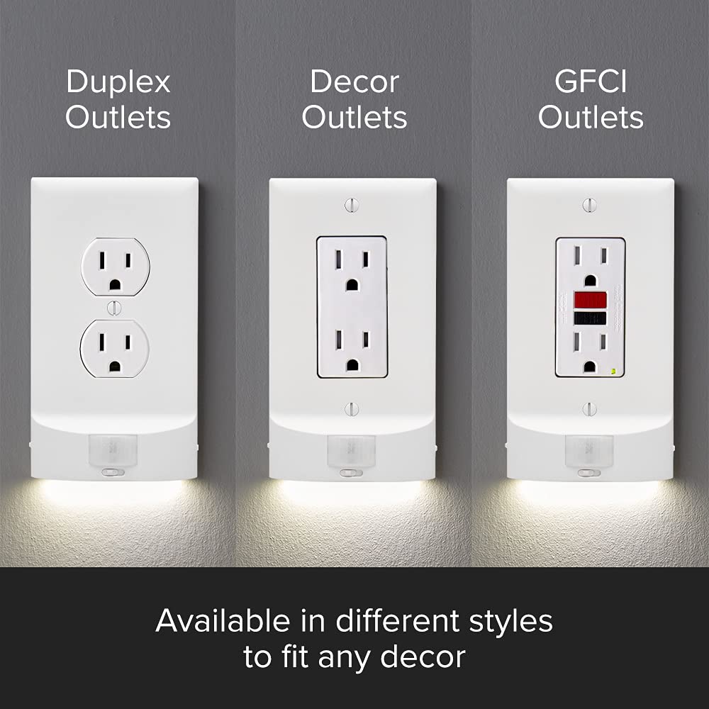SnapPower 3 Pack MotionLight [for Décor Outlets] - Motion Detecting LED Night Lights Built-in to Wall Plate - Bright/Dim/Off Options - Auto On/Off Sensor - (Décor, White)