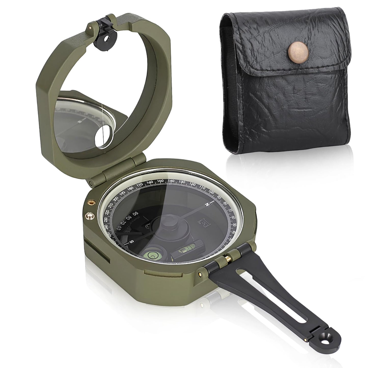 Outdoor Orienteering Compass Hiking Survival, Handheld Lensatic Compass with Mirror and Pouch for Outdoor Camping Riding, Compasss Gifts for Men