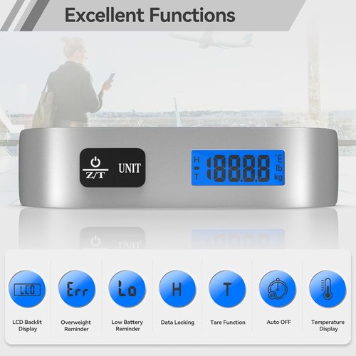 Dr.meter Luggage Scale - Digital Weight Scale with Backlight LCD Display | 110lb/50kg Capacity, Rubber Handle