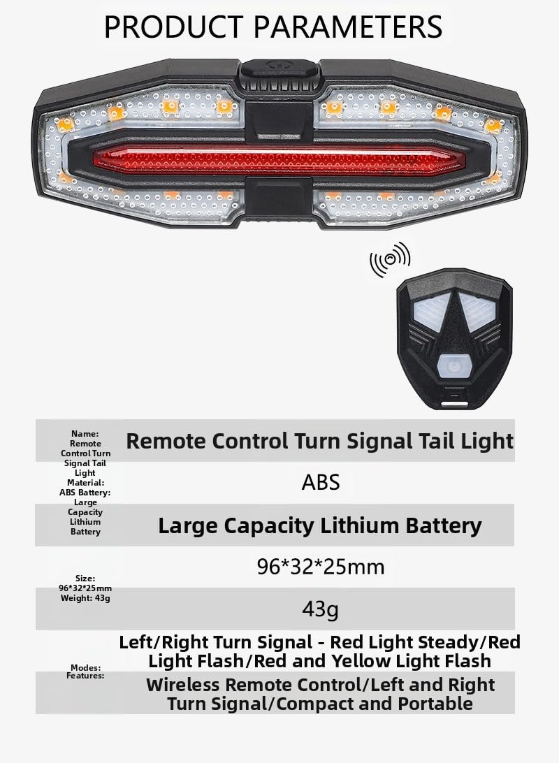 Laibgvhdt Electric for Lighting，Bicycle Remote Control Warning Taillights with Horn Sound, Left and Right Turn Signals, Type-c Charging Taillights, Night Riding Lights (Black)