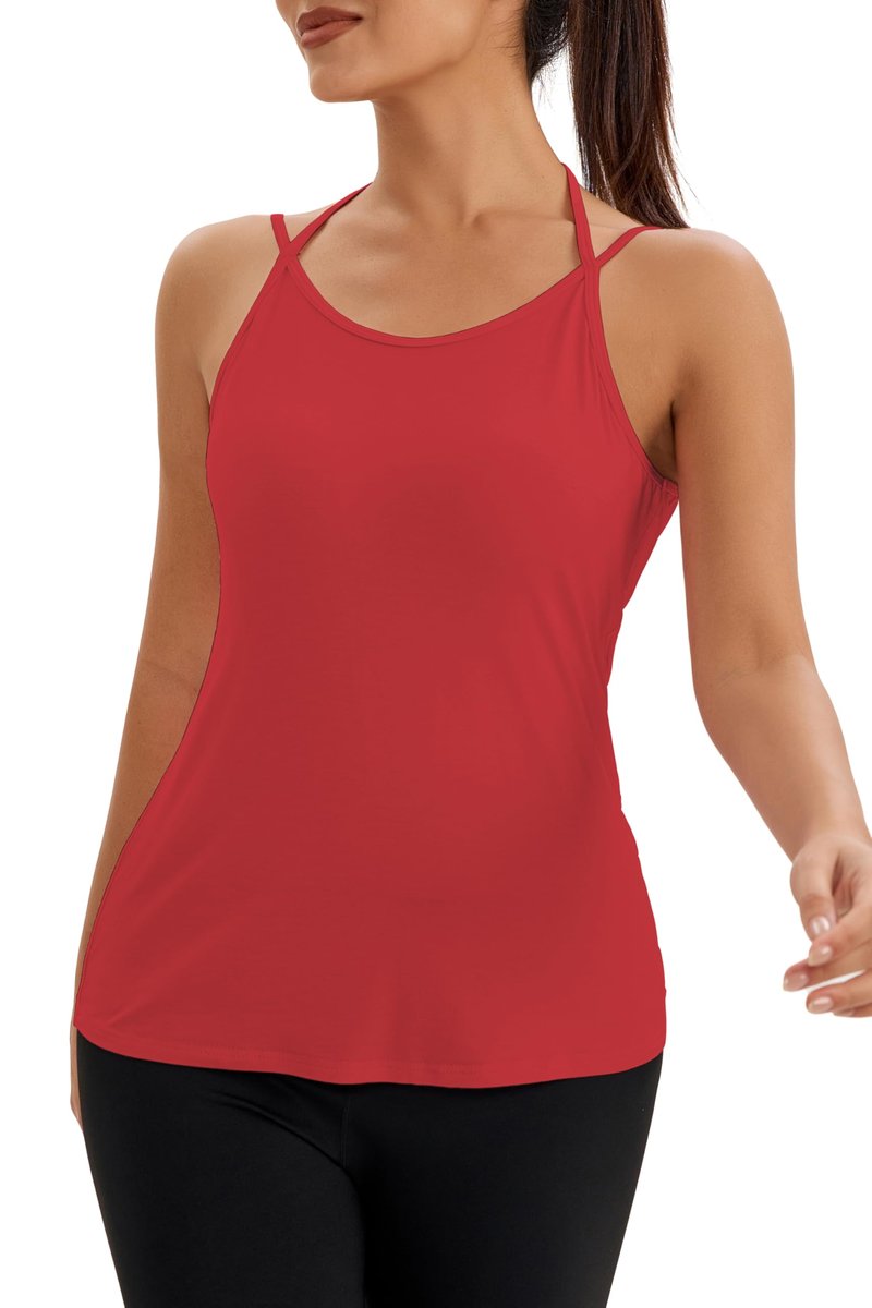 Bestisun Backless Athletic Yoga Tops Women Activewear Dance Shirts Open Back Sports Running Clothes for Women Red S