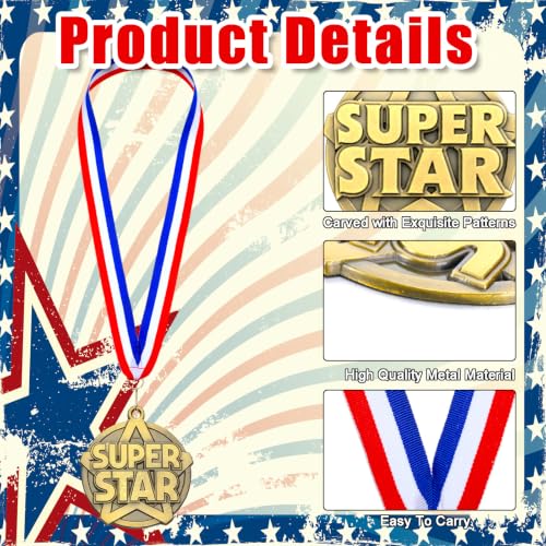 30 Pcs 2" Gold Super Star Medals with Neck Ribbons - Awards