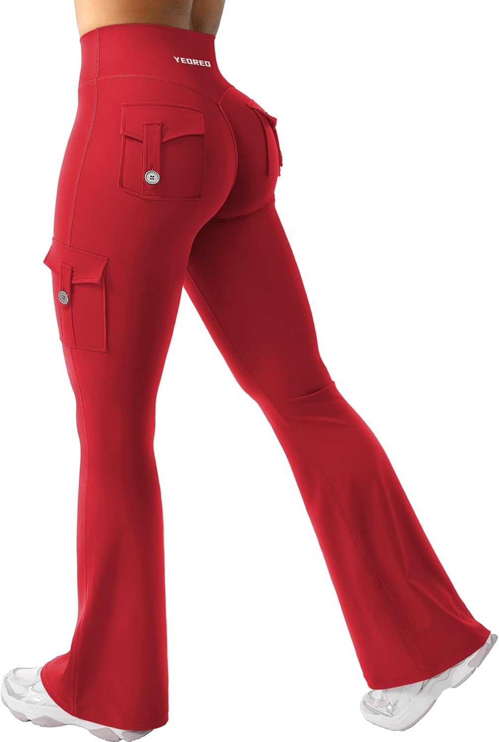 YEOREO CoreFlex Women's High-Waisted Flare Leggings - Hidden Pockets & No Front Seam, Cargo Style