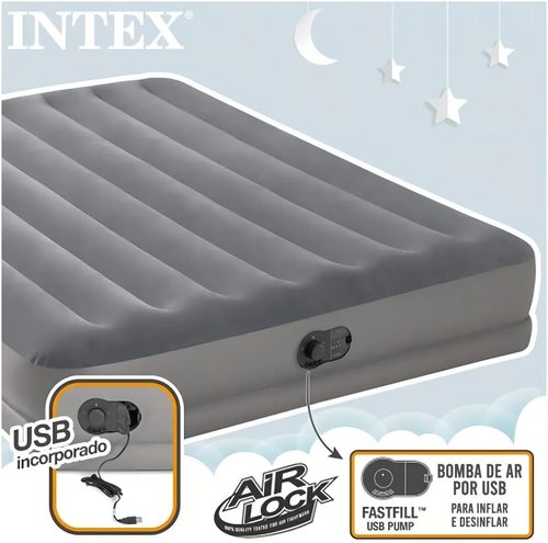 Intex Dura-Beam Prestige Air Mattress - Queen Size with Built-in USB Pump & 12in Height - 600lb Capacity