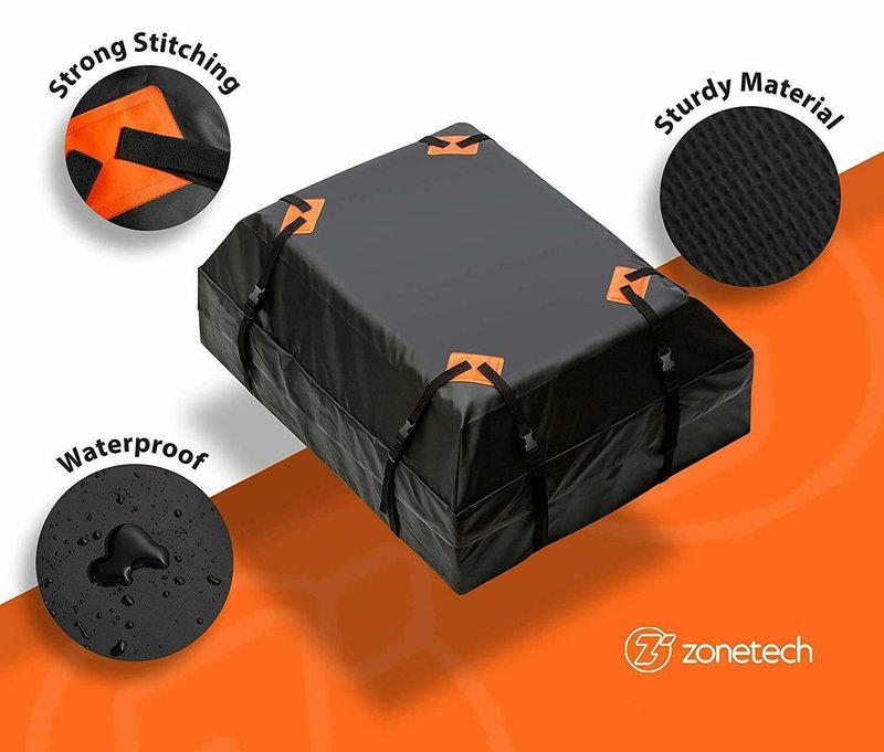 ZONETECH Durable Roof Top Waterproof Cargo Bag -Classic Black 15 Cubic Feet Premium Quality Universal Waterproof Fold-able Leak Proof Traveling Roof Top Car Bag
