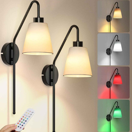 TaoFiaCo Battery Operated Wall Sconces Set of 2, Wireless Rechargeable Wall Lights with Remote and 12 Colors RGB Bulbs, Wall Decor for Bedroom Living Room Hallway