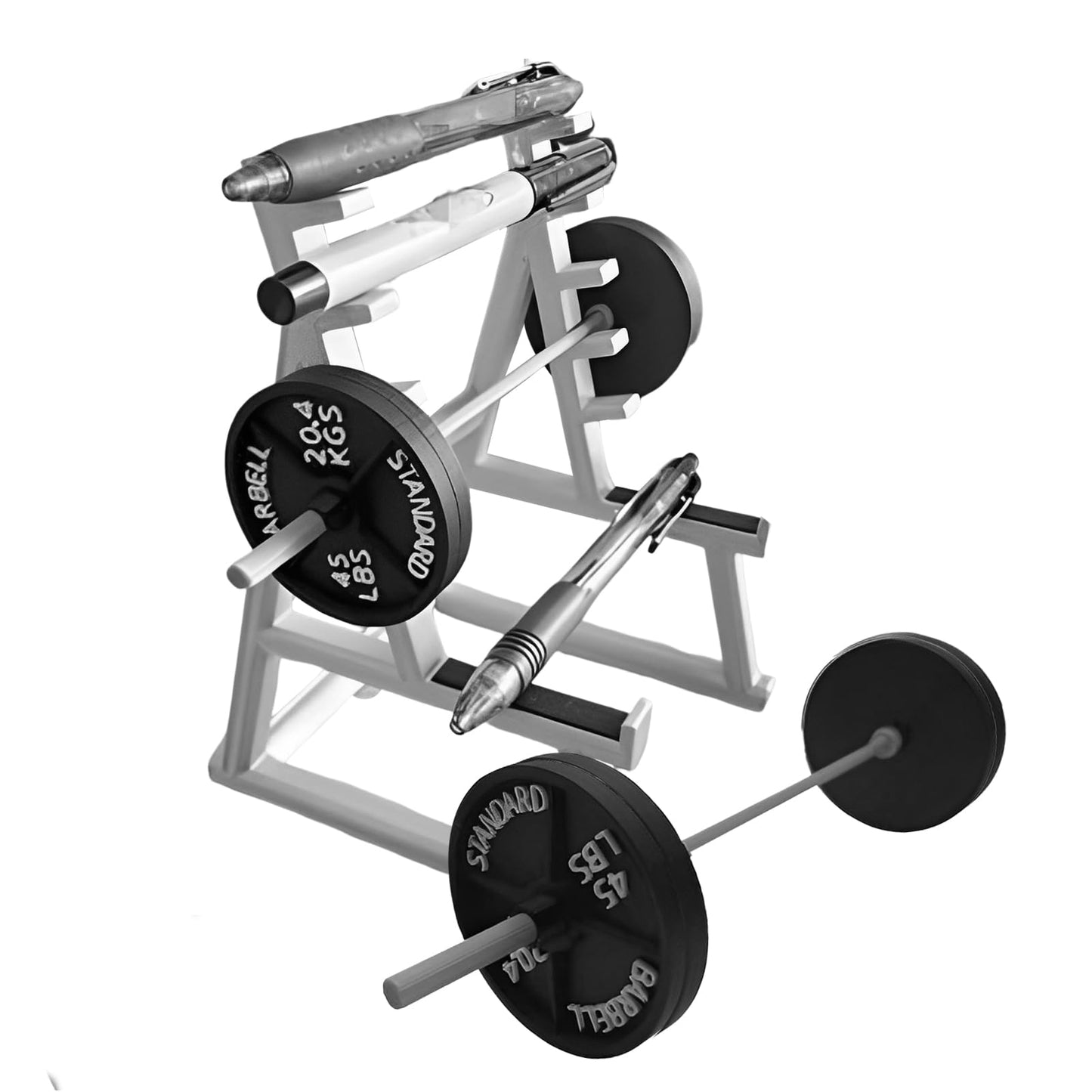 Squat Rack Pen Holder with Barbell & 4 Weight Plates, Miniature Dumbbell Desk Organizer for Pens and Pencils, Fitness-Themed Desktop Storage for Home Office
