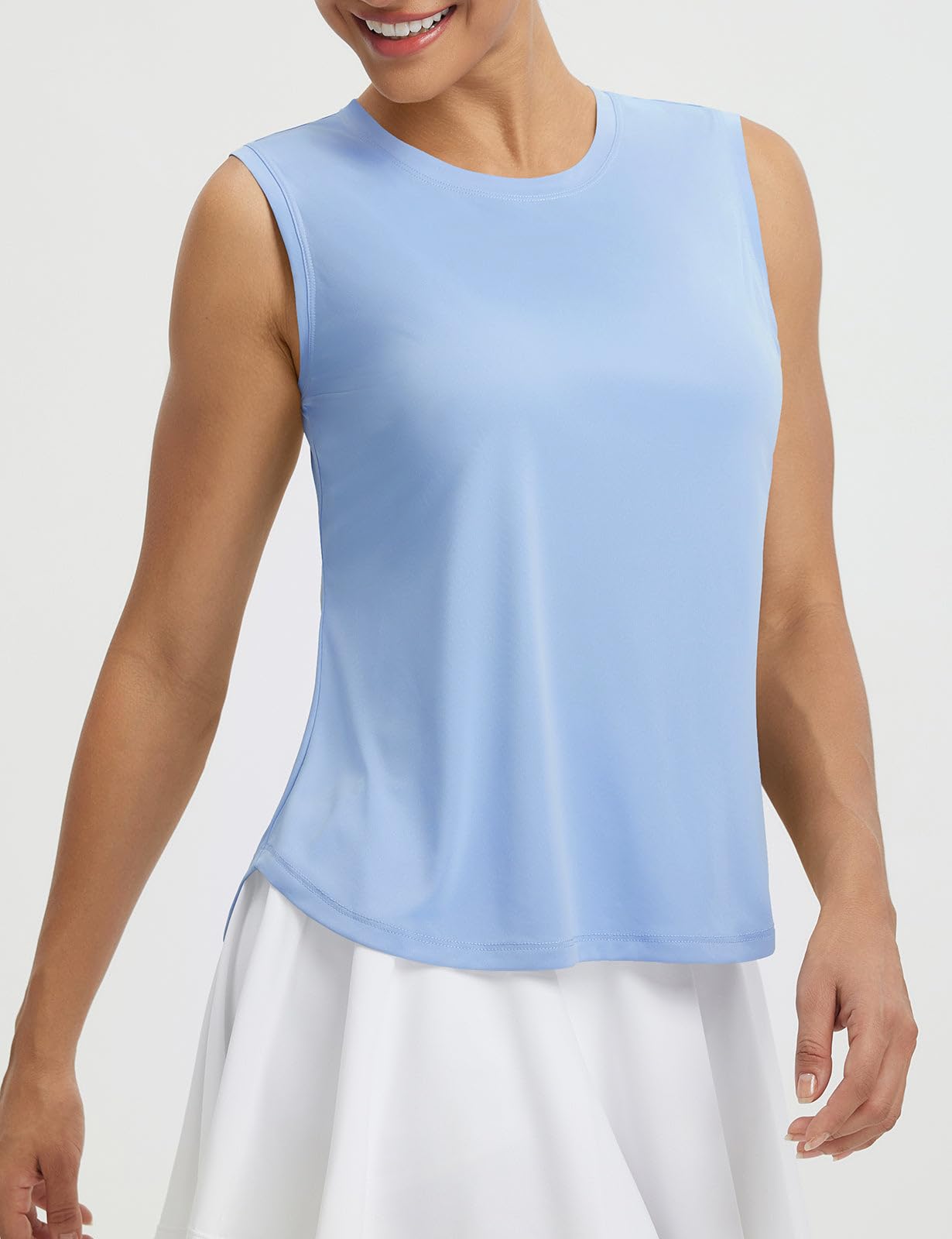 baleaf Women's Sleeveless Athletic Tops Breathable Lightweight Quick Dry Loose Fit Workout Tank Tops for Women Running UPF 50+ Tennis Light Blue M