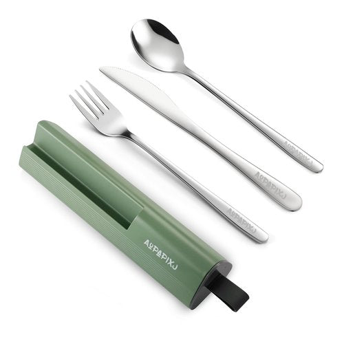 18/8 Stainless Steel Reusable Portable Utensils Set with Case & Phone Stand - Travel Flatware Kit for Office, Camping, Picnic, Outdoor Activities