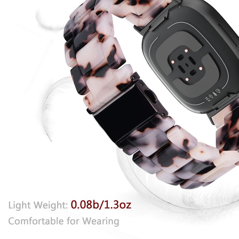 Resin Band Compatible with Fitbit Versa 4/Versa 3 Bands For Women Lightweight Bracelet Wristband Replacement For Fitbit Sense 2/Sense (Tortoise Stone Flower/Black)