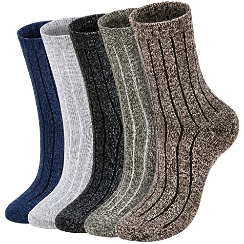 Women's Wool Crew Socks - Warm Winter Hiking Boot Socks, 5 Pairs Stripes