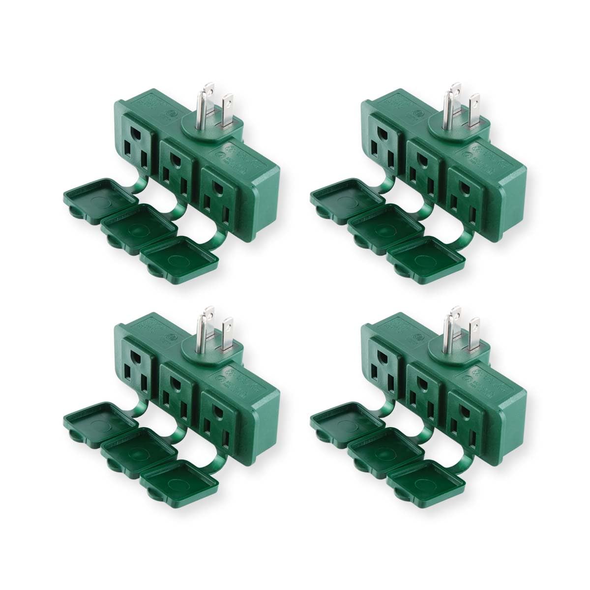 OSKOS 3-Prong Weatherproof 3-Outlet Extender Adapter, Heavy Duty Triple Grounding Outlet with Dust-Proof Cover. Indoor/Outdoor Use, ETL Listed, 4 Pack.