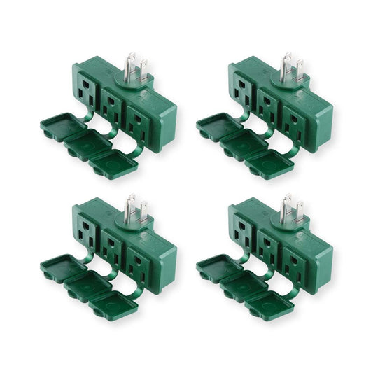 OSKOS 3-Prong Weatherproof 3-Outlet Extender Adapter, Heavy Duty Triple Grounding Outlet with Dust-Proof Cover. Indoor/Outdoor Use, ETL Listed, 4 Pack.