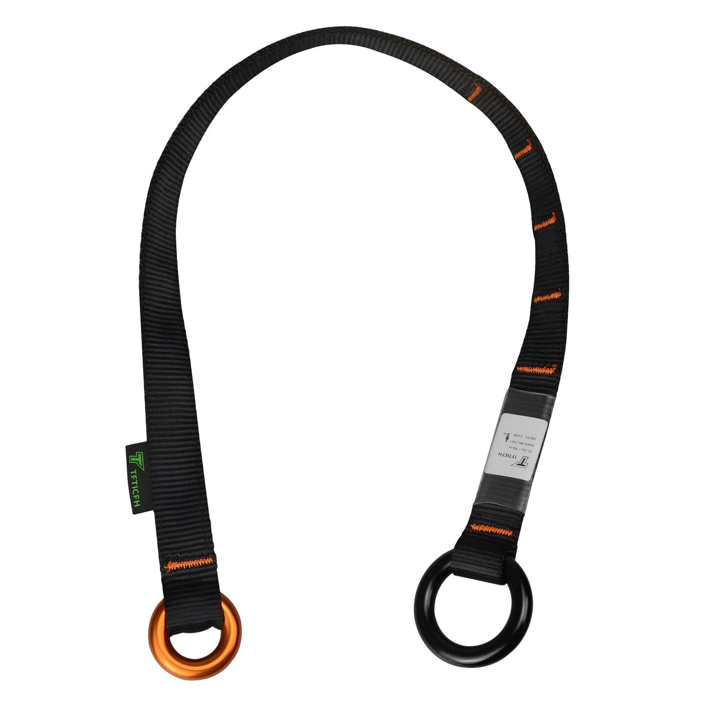 TFTICFH Friction Saver, 23kN Cambium Saver Retrievable Anchor, Climbing Rope Loop Belt Sling with Two 25kN Aluminum Rings for Arborist Tree Climbing Rappeling, 35.4 in, 90cm, Black