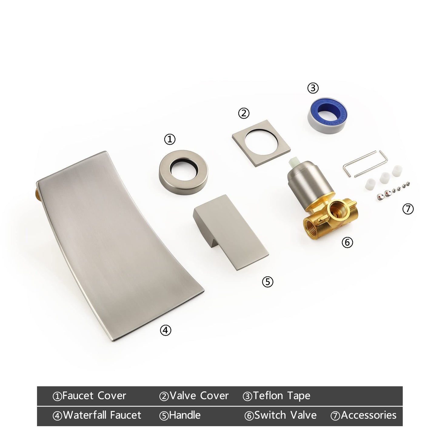 SKOWLL Wall Mount Bathroom Faucet, Brushed Nickel Bathtub Waterfall Sink Faucets, Single Handle Bathroom Lavatory Faucet