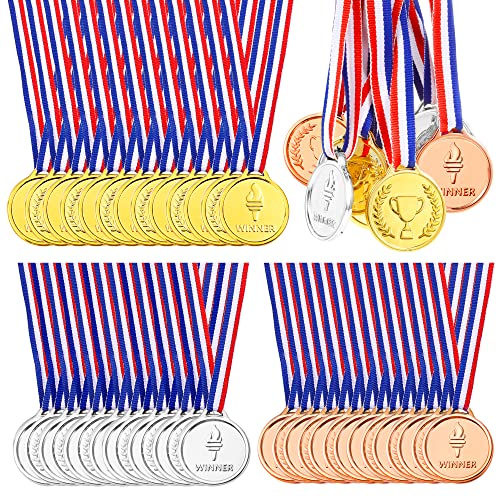 Pllieay 48 Pcs Winner Medals Set Gold Silver Bronze Party Awards Trophy Decorations