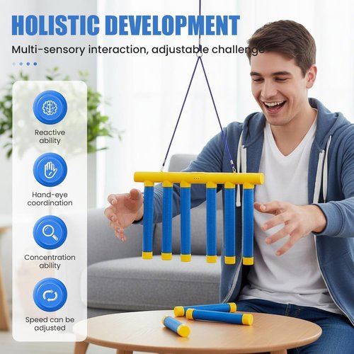 Auiepet Reflective Drop Stick Game Set - Hand-Eye Coordination Reflex Training Toy | 3 Speed Modes, Yellow