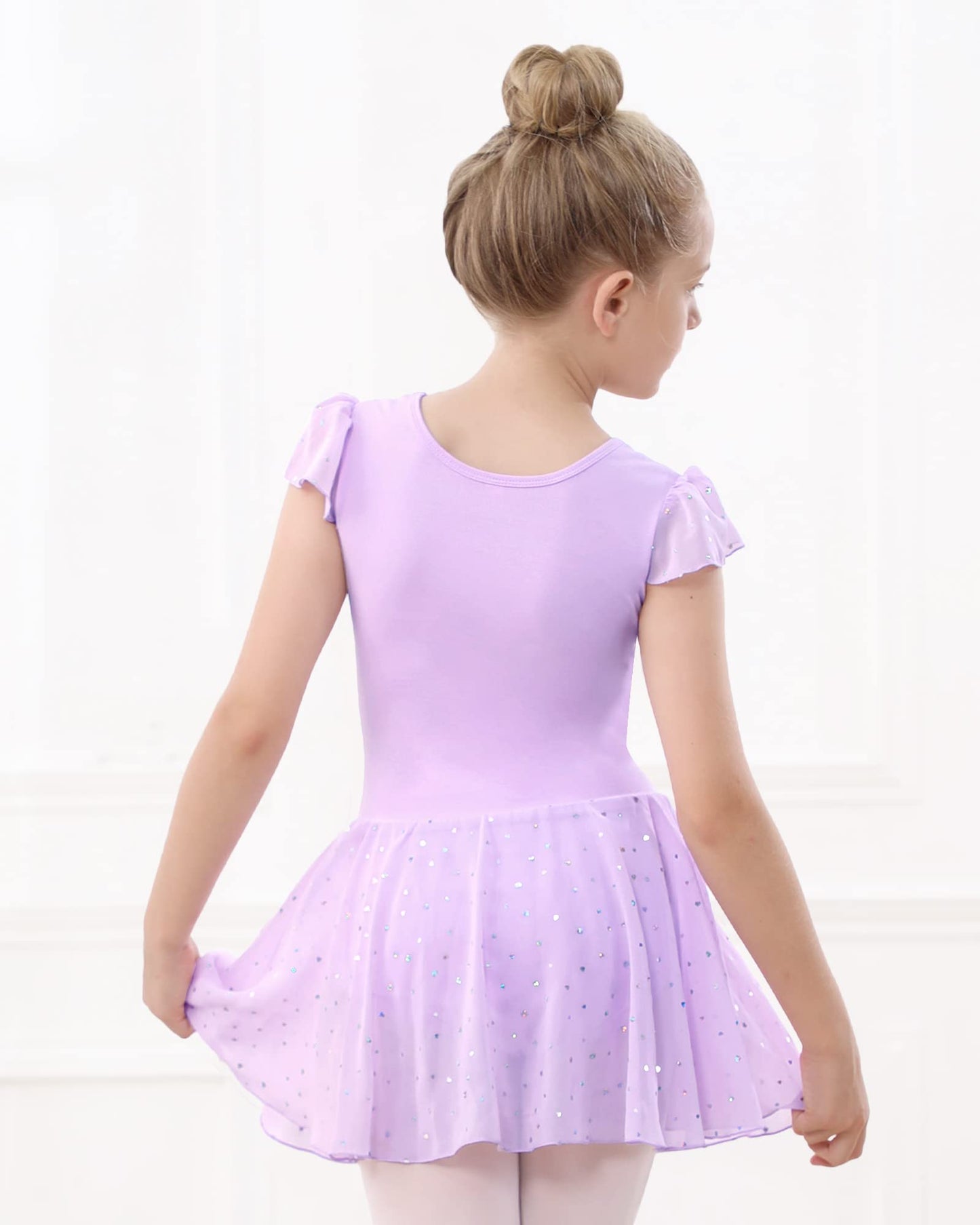 Stelle Ballet Leotards for Girls Dance Leotard with Shiny Skirt Toddler Pink Ballet Outfit Ruffle Sleeve Kids Dance Dress (Lavender,2-3T)