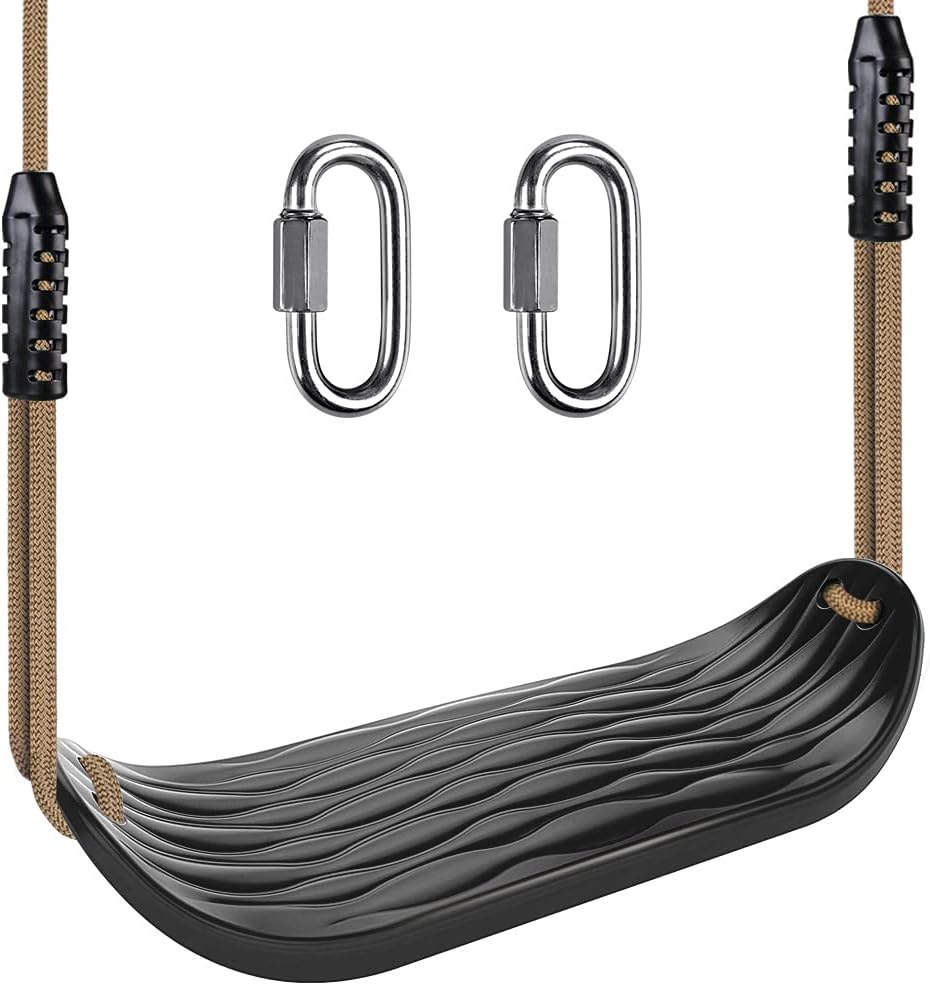 SELEWARE Plastic Swing Seat - Non-Slip Tree Swing with Adjustable Rope & Carabiners | Heavy-Duty Black Outdoor Accessory