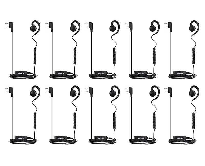 Retevis Swivel Walkie Talkie Earpiece with Mic, Coil Tube, C-Shape Earhook, for RT22 RT68 RT21 H-777 H-777H, Compatible with Baofeng BF-888S Kenwood Pxton 2 Way Radio, Two Way Radio Earpiece(10 Pack)