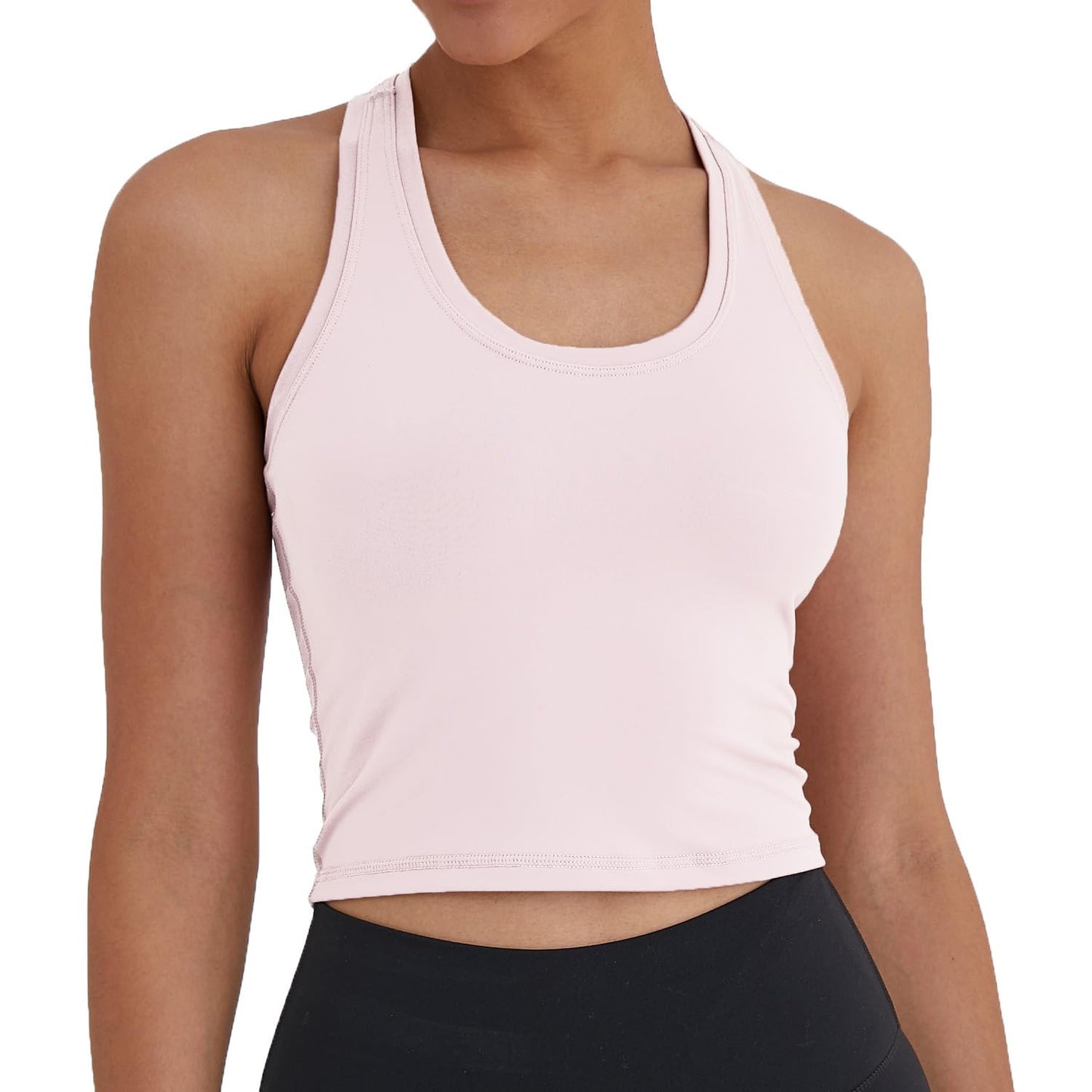 Women's Cropped Racerback Tank Tops Running Workout Tops Active Yoga Tops(Pink,4)