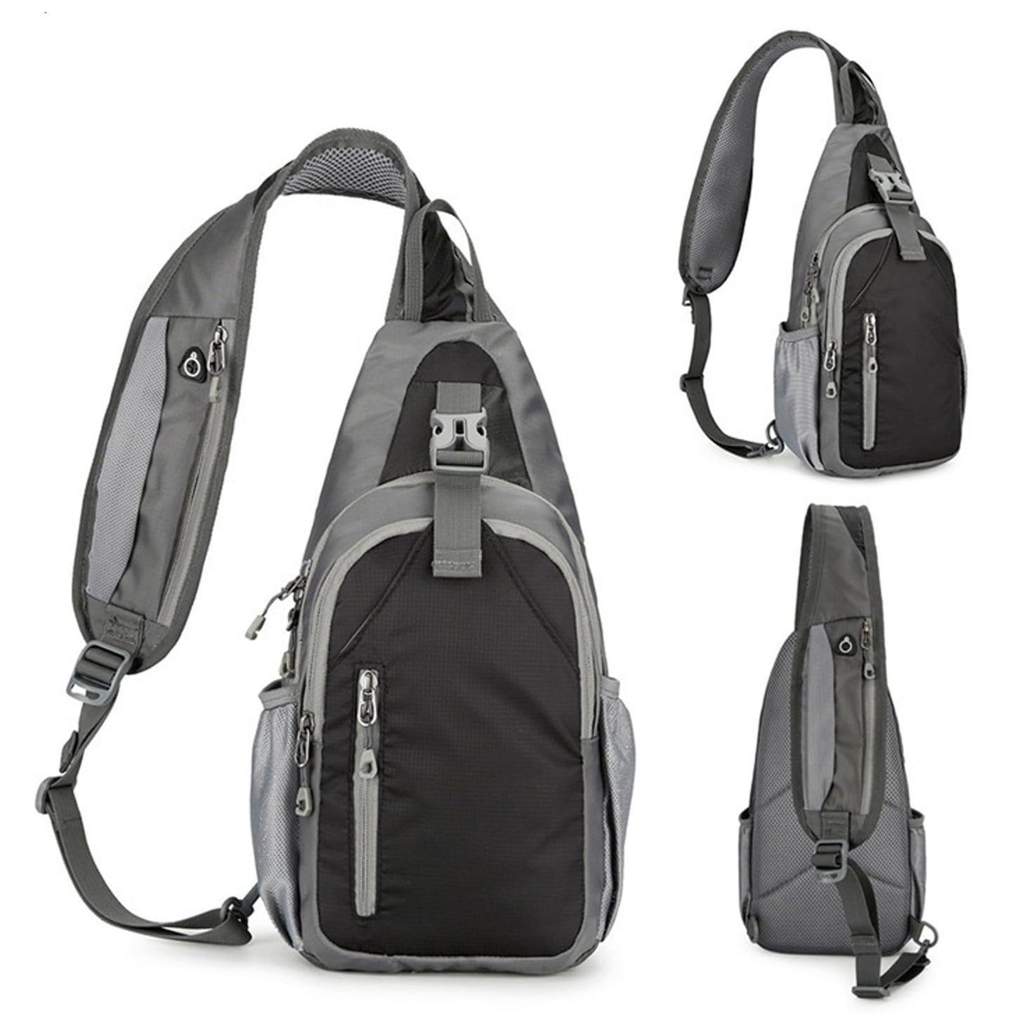 DAYELIVE Sling Bag for Mens Crossbody Bag Travel Sling Backpack Hiking Daypack Chest Bag Shoulder Bag, Large Cross Body Bag with Chest Phone Holder Black&Grey
