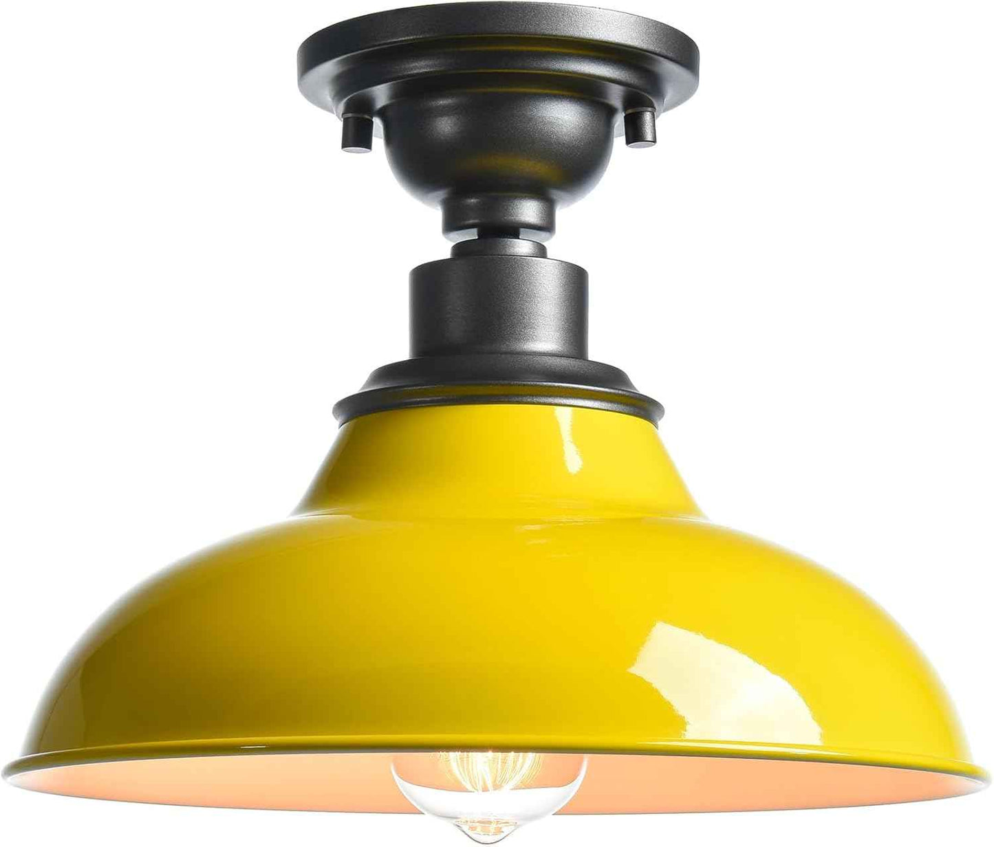 12-Inch Farmhouse Semi Flush Mount Ceiling Light - Black Industrial Barn Fixture for Bedroom, Kitchen, Foyer