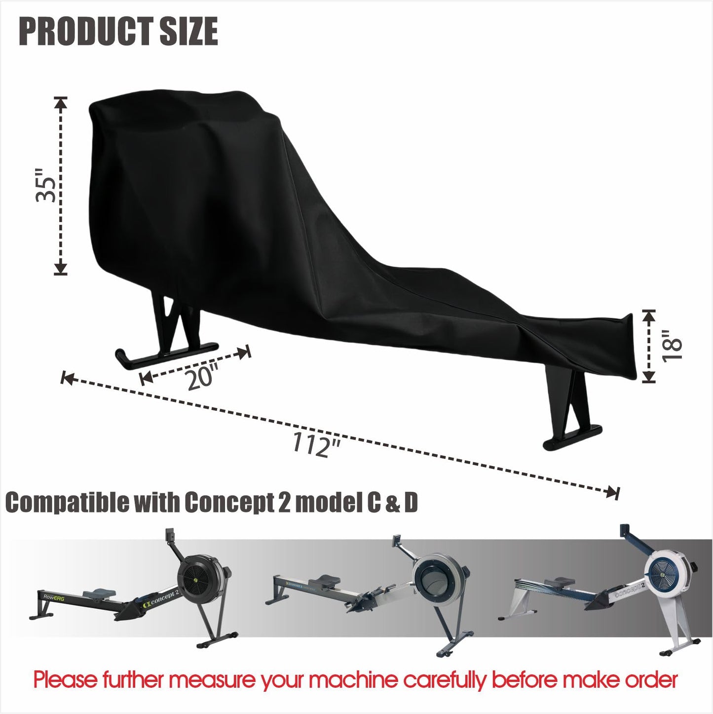 Rowing Machine Cover, Row Protector Accessories Compatible with Concept 2 Model C & D, Waterproof Dustproof 210D UV Resistant for Indoor Outdoor