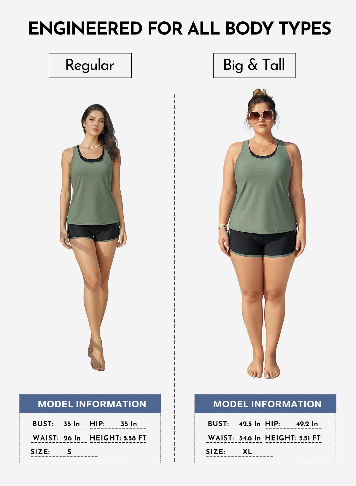 Aleumdr Womens Tankini Swimsuits Athletic 3 Piece Tummy Control Bathing Suits with Shorts Modest Tank Tops Green X-Large