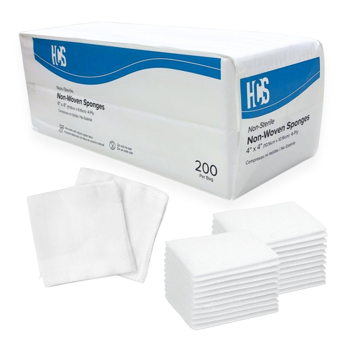 HCS 4x4 Gauze Pads, Large - 200ct, Non-Woven, Non-Sterile, 4-Ply - Highly Absorbent, Low-Linting Squares - Soft Gauze Sponges 4x4 - Medical Supplies, Wound Care, First Aid, Surgical, Dental, Beauty