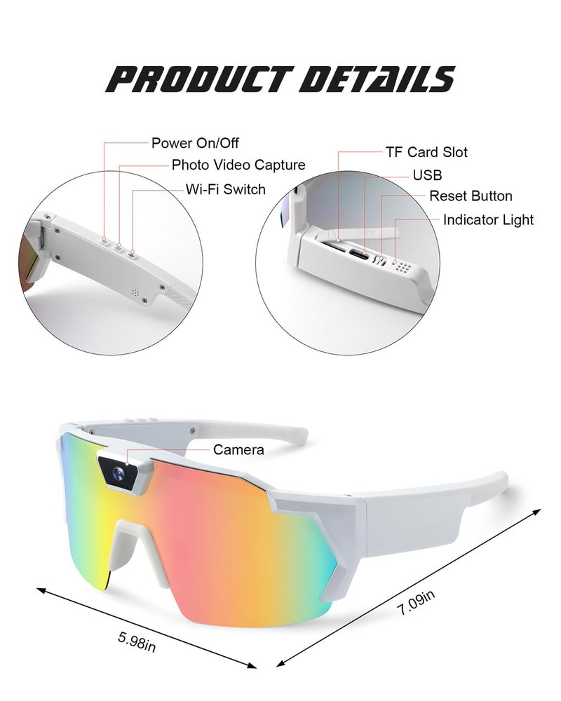 Pov Glasses 4k Baseball with Camera Smart Glass for Men Women Sunglasses Cameras and Audio Video Action 2026 Upgrade Eyeglasses Running Style Meets Function Sports Cycling Hiking HD(Changing)