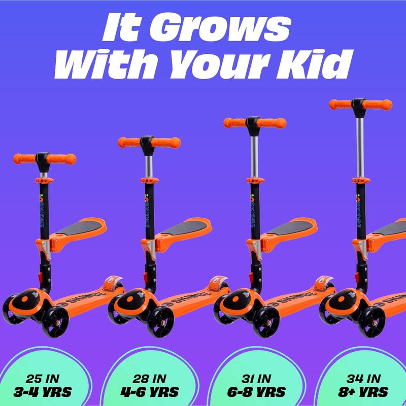 SKIDEE Kick Scooter for Kids 3-5 | Foldable 3 Wheel Scooter with Lean-to-Steer, Adjustable Height, Removable Seat & LED Light Wheels | Toddler Scooter for 3 to 12 Year Old Boys/Girls