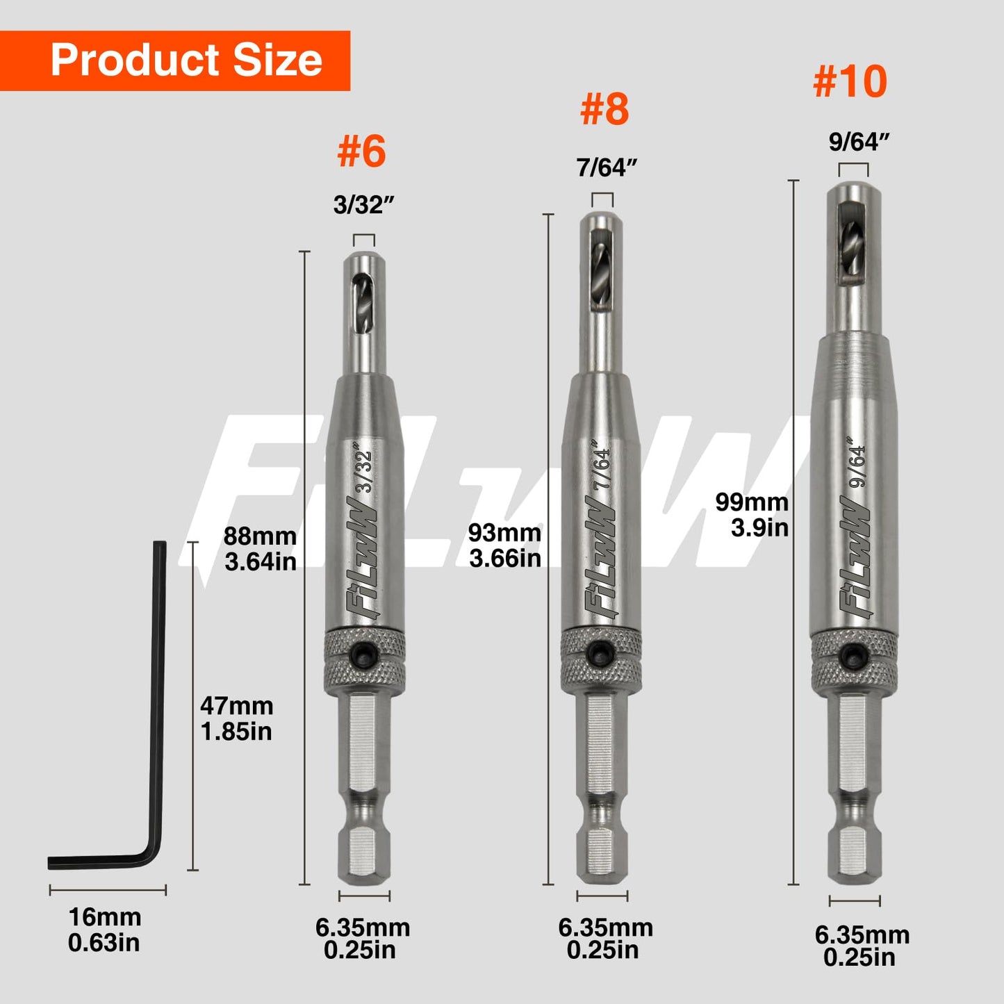 FiLwW Self-Centering Drill Bit Set, CC2430 3/32", 7/64", 9/64" Self Centering Drill Bit VIX Bit for #6 8 10 Screws
