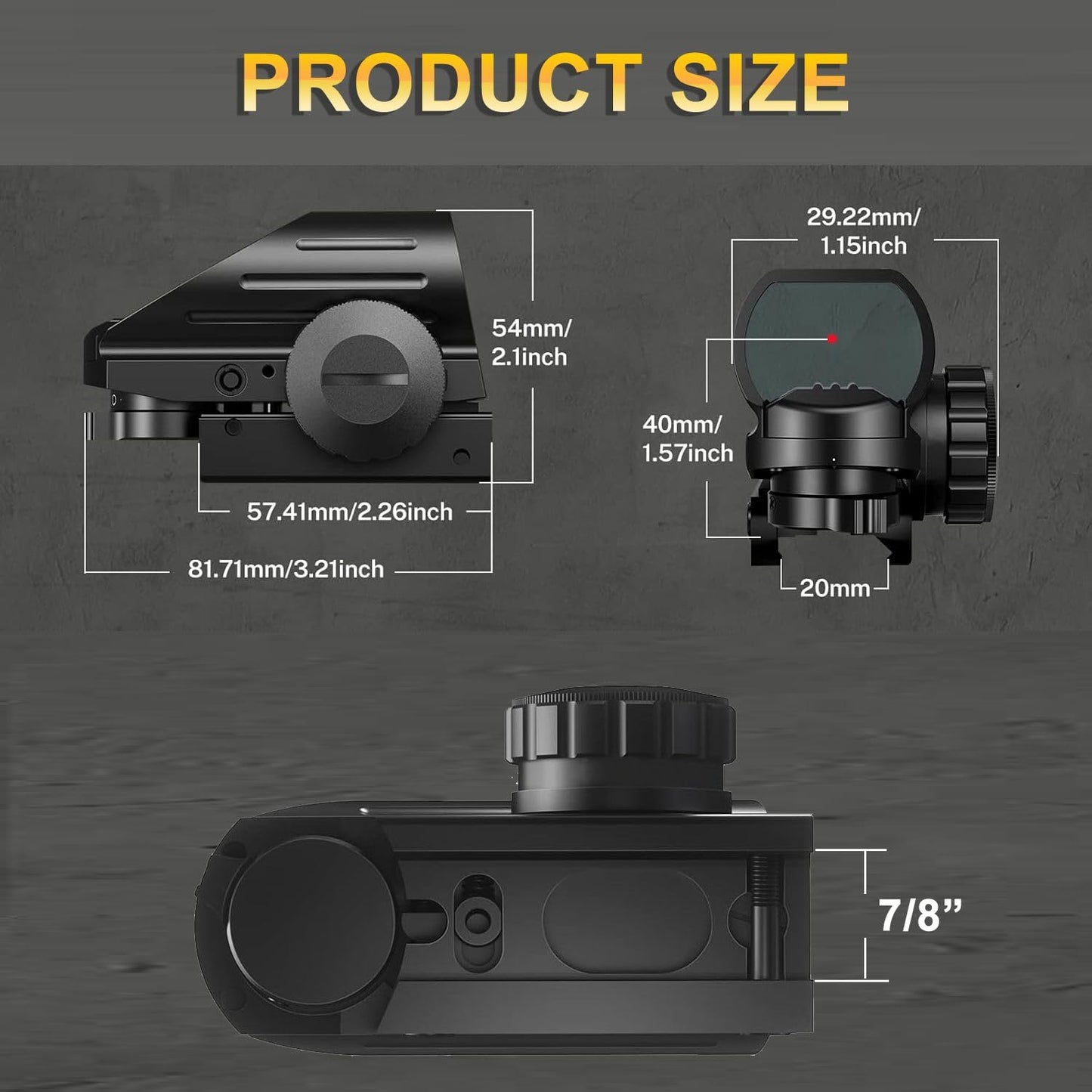 SVITVU Red Dot Sight, Red and Green, Reflex Rifle Scope Dot Sight with 4 Different Reticles, 20mm Rail Mount, Absolute Co-Witness (Reticles Red and Green)