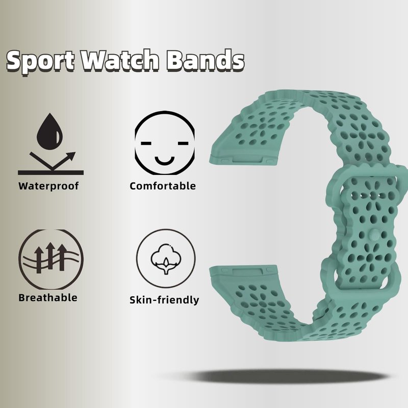 QHBAMD Silicone Breathable Strap Compatible for Fitbit Versa 4/Sense 2 Watch Band, Protection PC Case Cover for Versa 4/Sense 2 (Green,Medium)