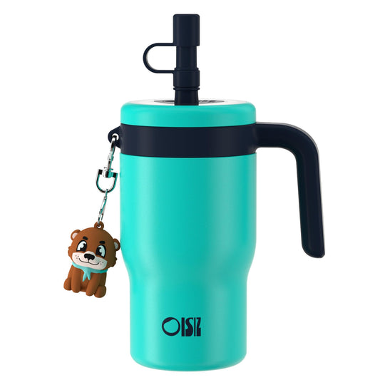 OISIZ 14oz Kids Tumbler with Straw Lid & Handle,Kids Cup with Animal Accessory for School,Kids Water Bottles with Dust-proof Cover,Leakproof Bottles,316 Stainless Steel,Keep Cold 24 Hours-dark green