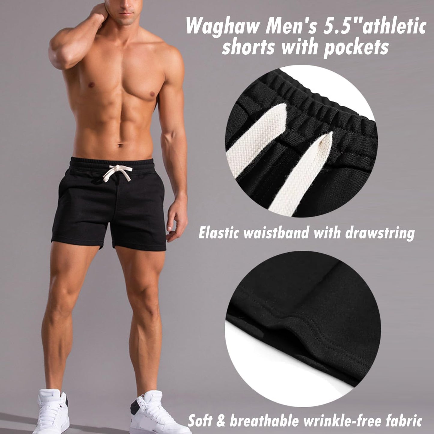 Skiennix Men's Cotton Sweat Shorts - Comfortable Workout Shorts with Pockets | 5.5/7 Inch Size
