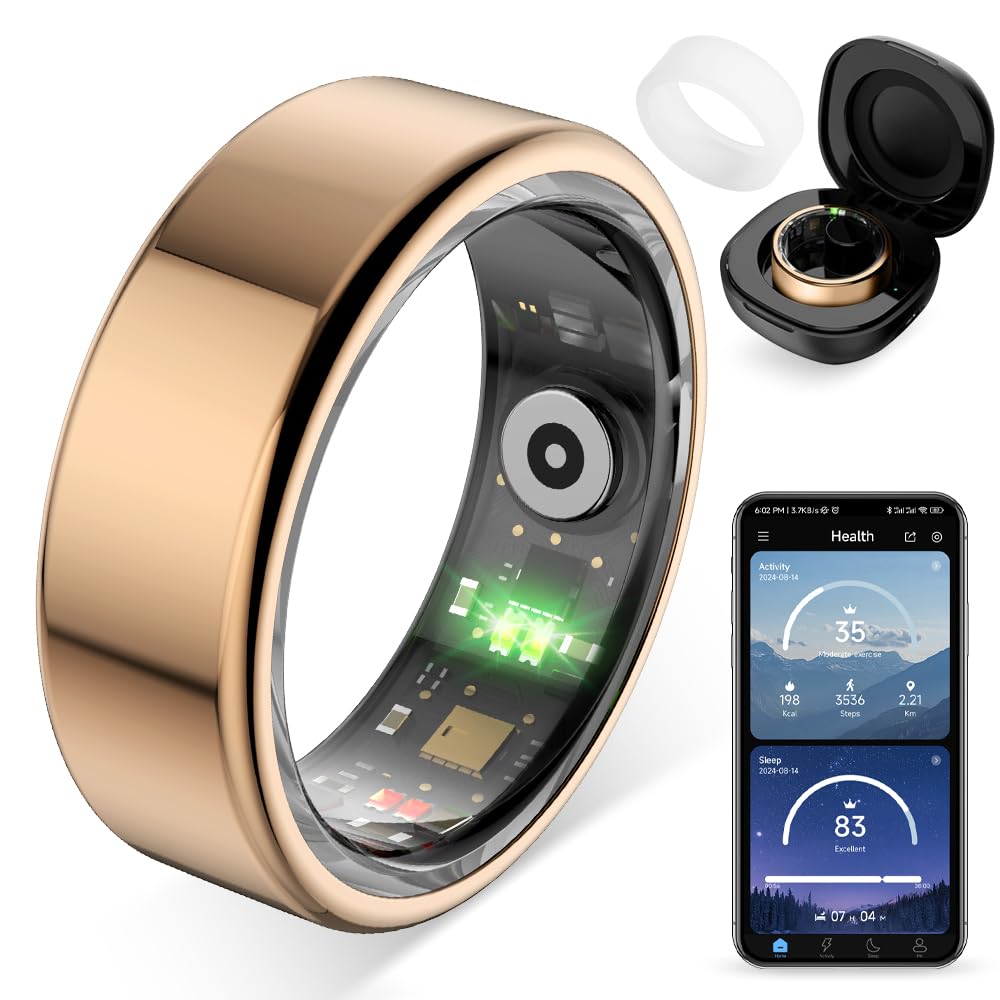 COLMI R02 Smart Ring, Smart Ring for Women and Men, No Subscription Fee, with a Charging Case, Supports Heart Rate, Blood Oxygen, Sleep Health Monitoring. (Rose Gold, 7#)