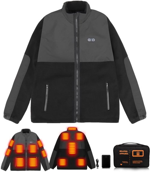 Heated Jacket,Fleece Mens Heated Jacket With Battery Pack Included 7.4V,Heated Jackets For Women For Men Heated Coat (US, Alpha, XX-Large, Regular, Regular, Black)