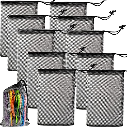 10-Pack Nylon Mesh Drawstring Bags with Cord Lock for Sports & Laundry, 8x12 Inch