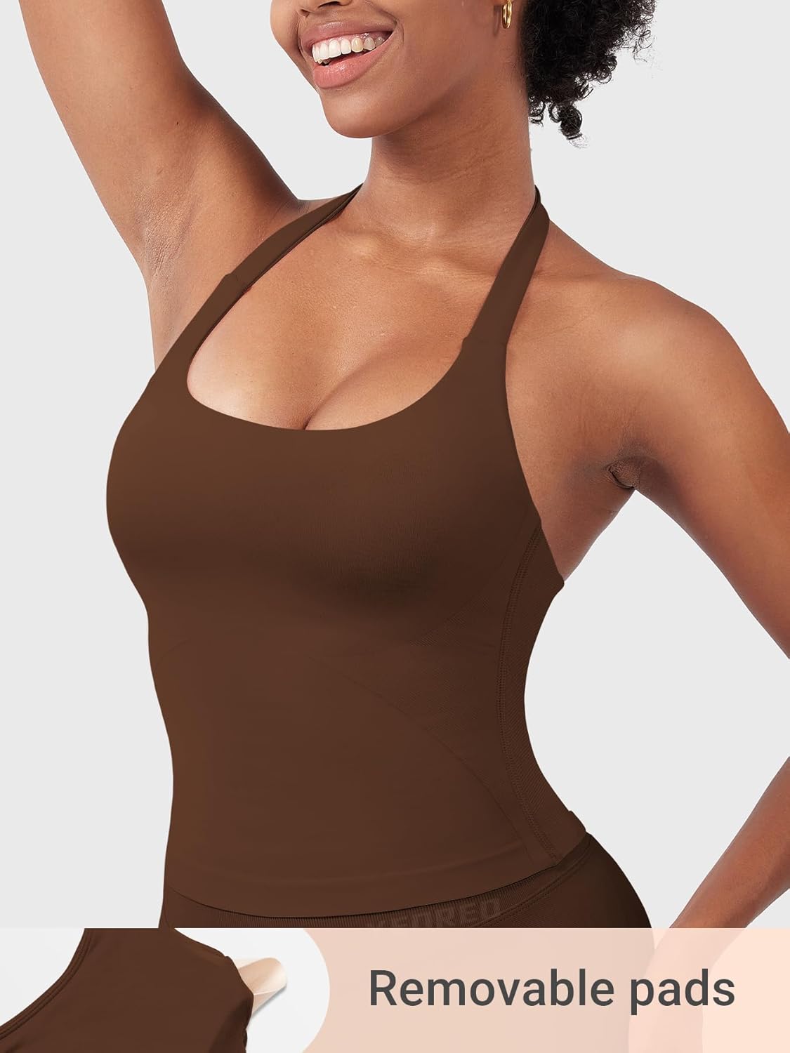 YEOREO SoftHue Women's Halter Tank Top - Backless Scoop Neck with Built-in Bra | Longline Crop for Gym Workouts