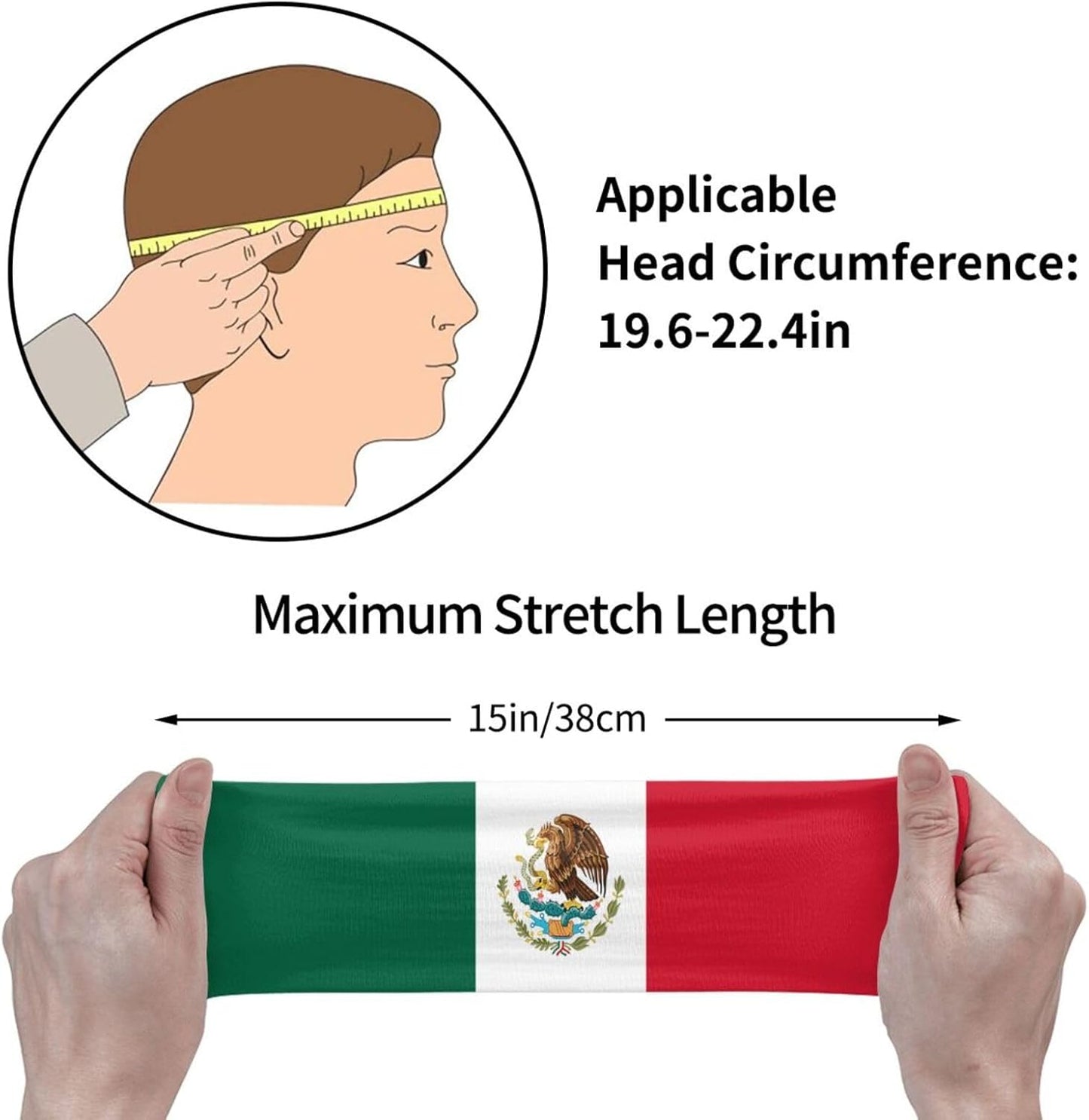 Mexico Flag Headbands - Stretchy Sports Sweatbands for Men & Women | Ideal for Basketball, Yoga, Workout