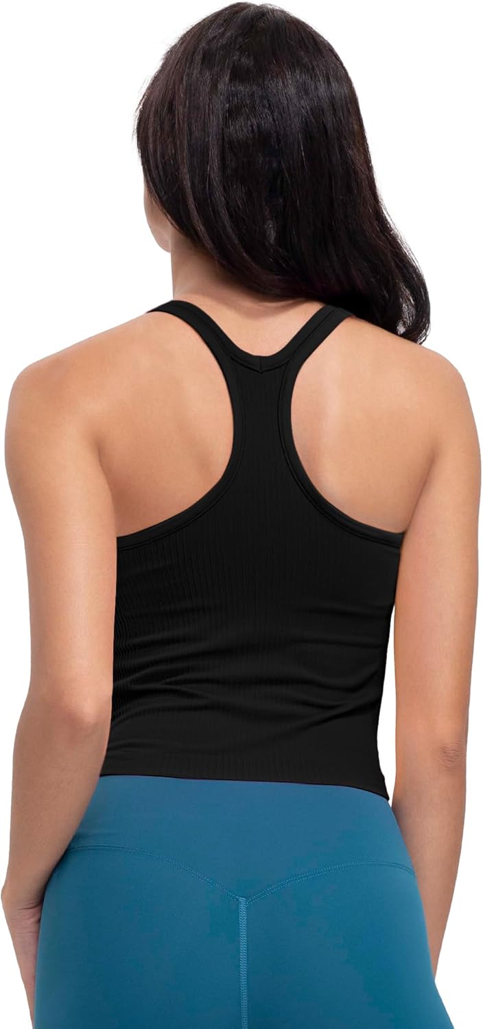 Skiennix Seamless Ribbed Workout Tank Top - Built-In Bra for Women | Comfortable & Stylish Fit