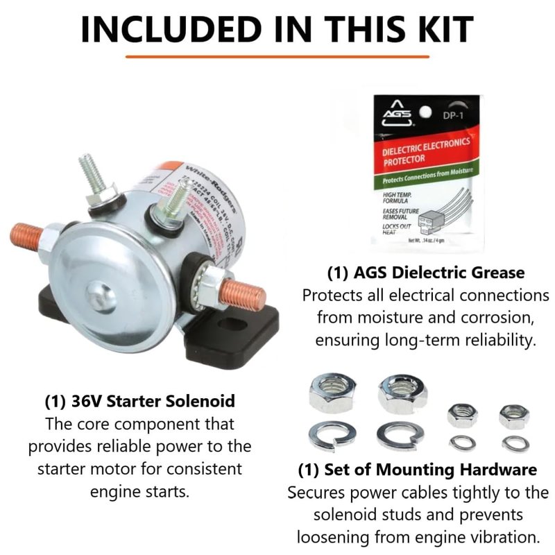 FalconSupply Genuine OEM White Rodgers 70-120224 36V Solenoid Switch Relay Kit for EZGO TXT, Medalist, Marathon, Melex Golf Cart Electric Vehicles, Replaces Parts 27855G01, 11761G1, 27855G02, 31680G1