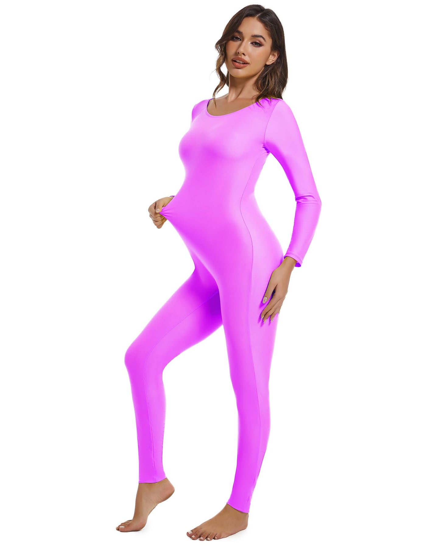 Aoylisey Adult Long Sleeve Plus Size Unitard for Women One Piece Dance Bodysuits 1201 (Hot pink, M)