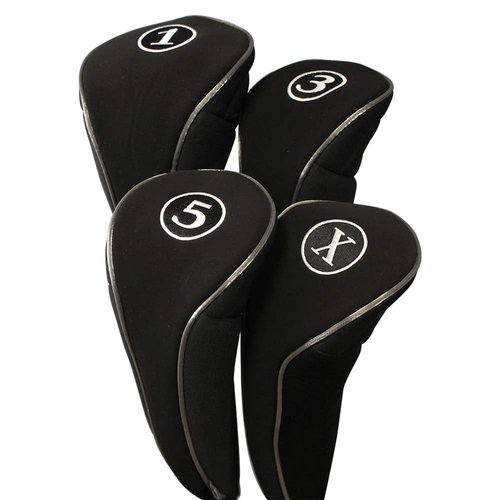 Black Golf Zipper Head Covers Driver 1 3 5 X Fairway Woods Headcovers Metal Neoprene Traditional Plain Protective Covers Fits All Fairway Clubs and Drivers up to 460cc for Golfing Buddies