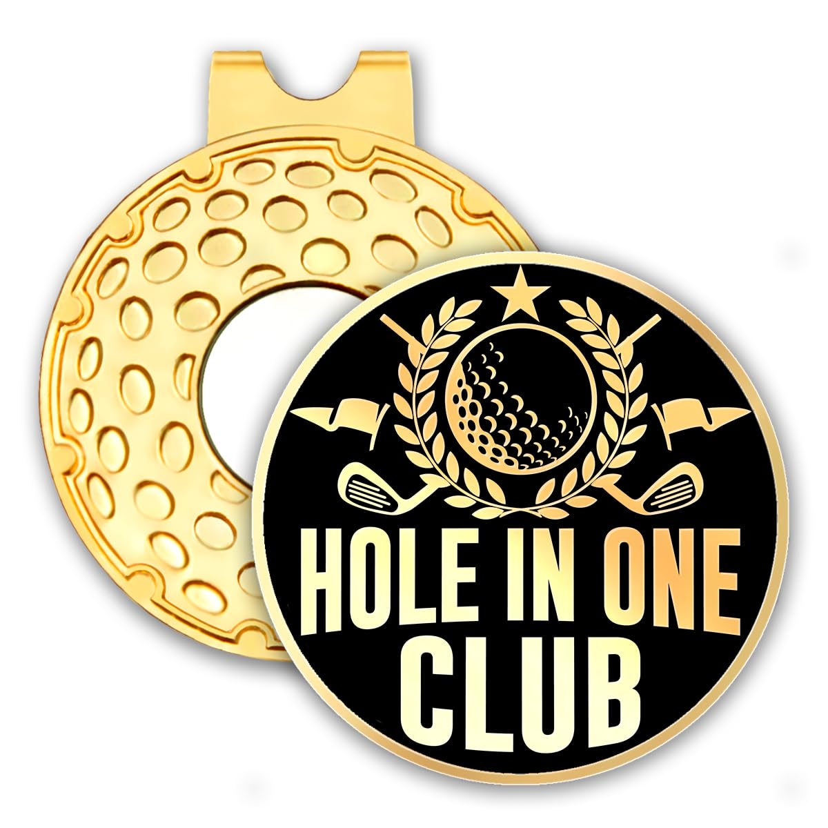 rofiowa Hole in One Club Black Gold Golf Ball Marker with Hat Clip, Funny Golf Accessories for Men Women, Christmas Father's Day Birthday Gifts for Golf Fan Golfer, Novelty Golf Gifts