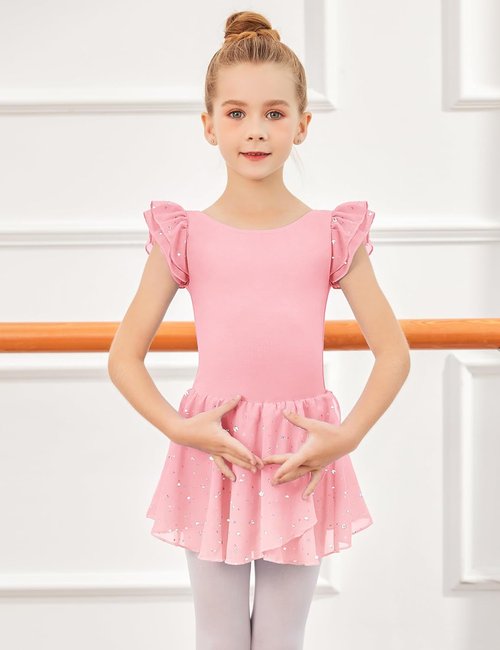 Arshiner Girls Ballet Dance Dress - Ruffle Sleeve Tutu Leotard for Stylish Performance