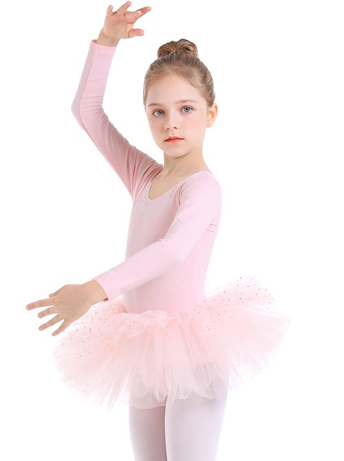 danswan Toddler Girls Long Sleeve Ballet Tutu Leotards with Glitter Skirt Dance Ballerina Outfit (2-3T, Ballet Pink)
