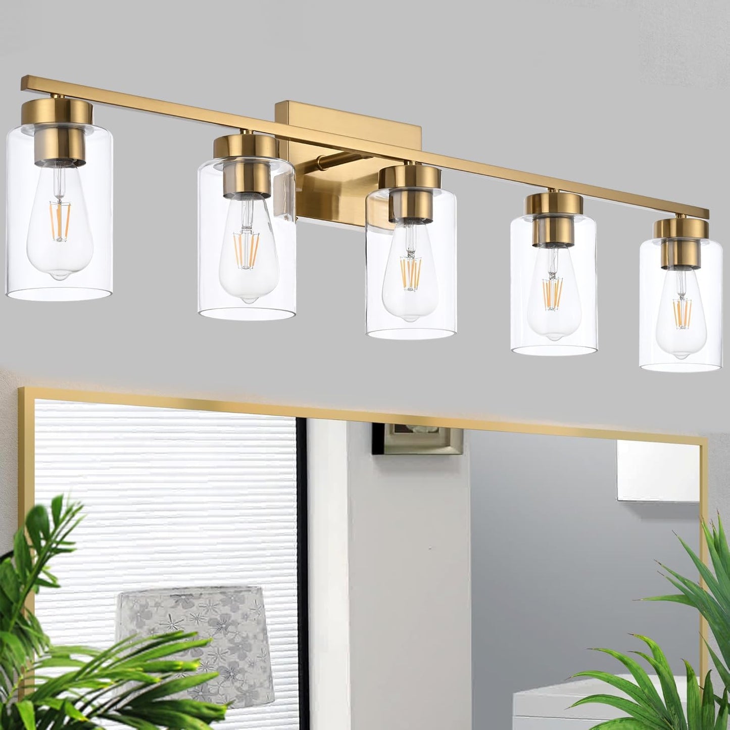 Modern 3-Light Bathroom Vanity Light in Brushed Gold with Clear Glass Shades
